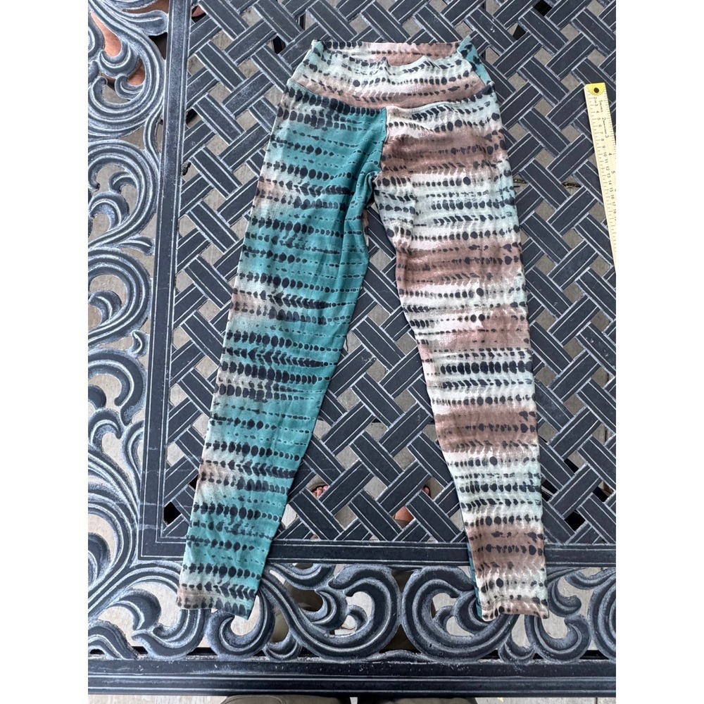 Liquido Active Yoga Leggings Teal Brown Tie Dye Shibori Split Leg Medium